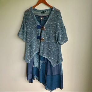 Skirts - Denim Skirt and Mesh Loose Fit Cardigan, EUC Skirts - Denim Skirt and Mesh Loose Fit Cardigan, EUC